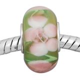 Andante-Stones Edler Silber  Murano Glas Bead Hell Grn Weiss Rosa Blumen