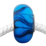 Andante-Stones Edler Silber  Murano Glas Bead Blau blau-schwarze Herzen