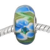 Andante-Stones Edler Silber  Murano Glas Bead Grn mit blauen Blumen