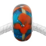 Andante-Stones Edler Silber  Murano Glas Bead Trkis mit roten Blumen