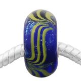 Andante-Stones Edler Silber  Murano Glas Bead Dunkel Blau mit grnen Spiralen