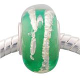 Andante-Stones Edler Silber  Murano Glas Bead Grn mit Folienstreifen