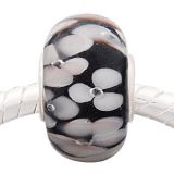 Andante-Stones Edler Silber  Murano Glas Bead Schwarz mit weissen Blumen