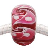 Andante-Stones Edler Silber  Murano Glas Bead Rot Weiss mit Punkten und Wirbeln