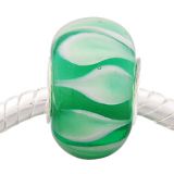 Andante-Stones Edler Silber  Murano Glas Bead Grn mit grn-weissen Bltenbltte