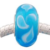 Andante-Stones Edler Silber  Murano Glas Bead Blau mit blau-weissen Bltenbltte