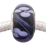 Andante-Stones Edler Silber  Murano Glas Bead Schwarz mit violetten Blumen