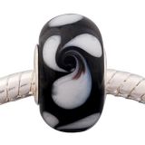 Andante-Stones Edler Silber  Murano Glas Bead Schwarz mit weissen Tropfen