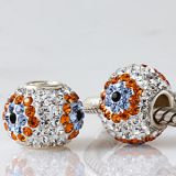 Original Massiv 925 Silber Kristall Bead WEI ORANGE BLUMEN Ketten Anhnger