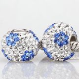 Original Massiv 925 Silber Kristall Bead WEIß BLAU BLUMEN Ketten Anhänger