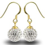 Original Massiv 925 Sterling Silber Gold Kristall OHRRINGE Weiß