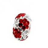 Andante-Stones Original Massiv 925 Silber Kristall Bead Wei Rot mit Blumen