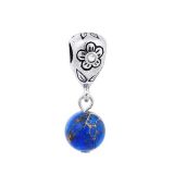 Andante-Stones Edler Silber Dangle Bead JASPIS mit Blumenmotiv (Saphir)