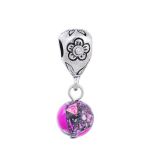 Andante-Stones Edler Silber Dangle Bead JASPIS mit Blumenmotiv (Fuchsie)