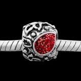 Andante-Stones Edler Silber Bead TROPFEN mit einem Blumenmotiv (Rubin)