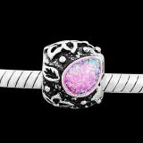 Andante-Stones Edler Silber Bead TROPFEN mit einem Blumenmotiv (Pink)