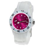 Sportliche Wasserdichte Silikon Quarz Armbanduhr 3ATM WEISS ROSA