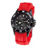 Sportliche Wasserdichte Silikon Quarz Armbanduhr 3ATM ROT SCHWARZ