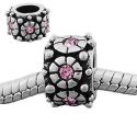 Andante-Stones Edler Silber  Bead Blumen mit 6 pink Glaskristallen