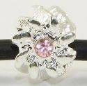 Andante-Stones Edler Silber  Bead Blume mit 2 rosa Glaskristallen