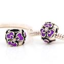 Andante-Stones Edler Silber  Bead 3 purpur Blumen mi Glaskristallen