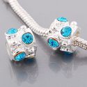 Andante-Stones Edler Silber  Bead mit 6 cyan Glaskristallsteinen