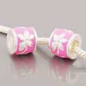 Andante-Stones Edler Silber  Bead in Farbe Rosa mit Blumen Gravur