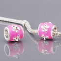 Andante-Stones Edler Silber  Bead in Farbe Rosa mit Blumen Gravur