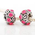 Andante-Stones Edler Silber  Bead mit 8 dunkel rosa Glaskristallen