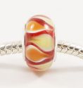 Original Massiv 925 Silber Murano Glas Bead Rot Orange Gelb Wei