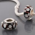 Andante-Stones Edler Silber  Murano Glas Bead Schwarz Weie Blumen