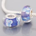 Andante-Stones Edler Silber  Murano Glas Bead Indigo Weie Blumen