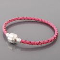 Andante-Stones Edles Silber  Leder Armband geflochten pink Clip Verschluss 15CM