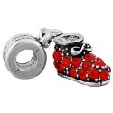 Andante-Stones Edler Silber  Dangle Bead im Schuh Design mit roten Glaskristalle