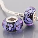 Andante-Stones Edler Silber  Murano Glas Bead Schwarz mit Purpur Lila Blumen