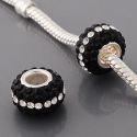 Original Massiv 925 Sterling Silber Kristall Bead Schwarz Wei