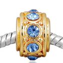 Edler 14K Gold Bead in Sulen Form mit 8 blauen Glaskristallsteinen