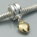 Original Massiv 925 Silber Dangle Gold Bead Herz