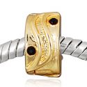 Edler 14K Gold Bead Clip Stopper mit 4 Glaskristallen in Schwarz