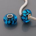 Original Massiv 925 Sterling Silber Murano Glass Bead Schwarz Cyan