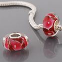 Original Massiv 925 Sterling Silber Murano Glass Bead Rot Rosa Wei