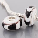 Original Massiv 925 Sterling Silber Murano Glass Bead Wei Schwarz