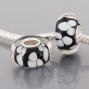 Original Massiv 925 Sterling Silber Murano Glass Bead Schwarz Wei