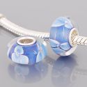 Original Massiv 925 Sterling Silber Murano Glass Bead Indigo Blau Wei