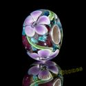 Original Massiv 925 Sterling Silber Glas SEALIFE Bead Violett Blumen