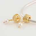 Original Massiv 925 Silber Gold Dangle Bead mit echter Perle in wei