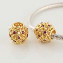 Original Massiv 925 Silber Gold Bead Netz mit beerenfarbenen Zirkonia