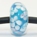 Original Massiv 925 Sterling Silber Murano Glas Bead Azur Blau Blumen