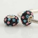 Original Massiv 925 Sterling Silber Kristall Bead Schwarz Blau Rosa