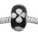 Andante-Stones Edler Silber  Murano Glas Bead Schwarz mit weissen Blumen